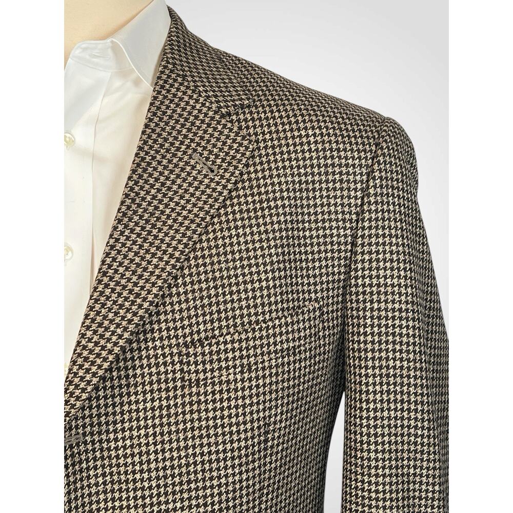 Vintage Zegna x Cambridge Wool Cashmere 46-48L Black Tan Houndstooth Sport Coat - Picture 7 of 16